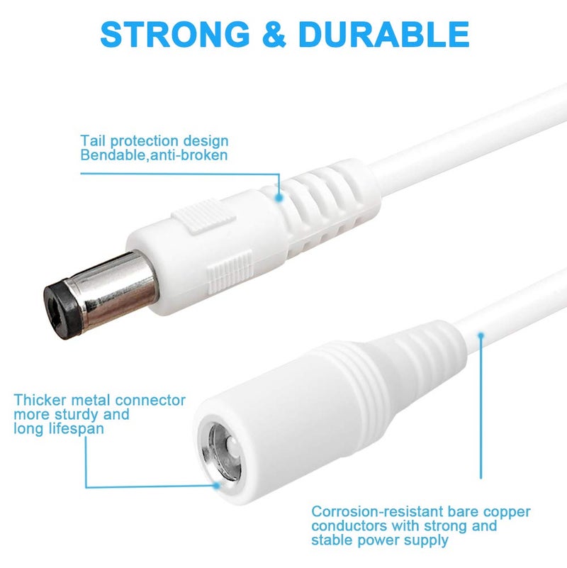 SIOCEN 2-Pack 10FT DC Power Extension Cable,5.5mm x 2.1mm Extension Cord,12v Extension Cord for Security Camera CCTV IP,Router,LED Strip,5V 9V 24V 12 Volt Male to Female Plug Supply Adapter Power Cord - Image 4